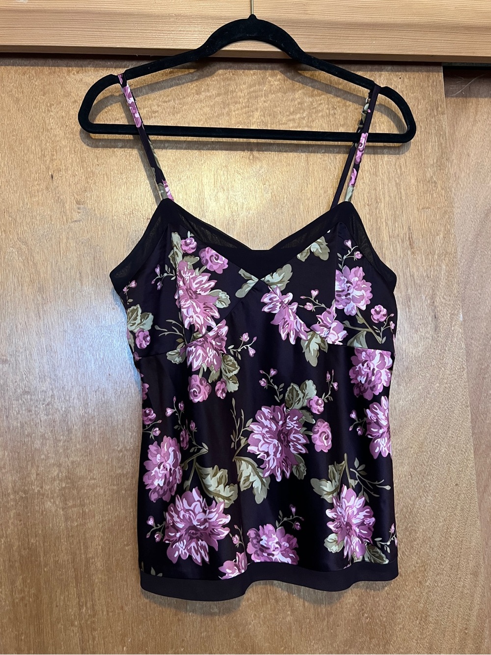 Apt. 9 Deep Purple Satin Cami with Lilac Floral Print